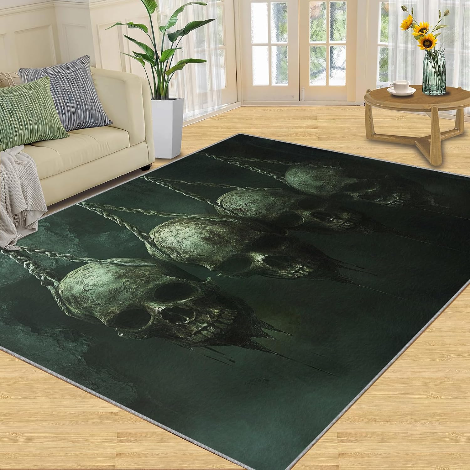 Decaying Skulls Area Rug 6x8 - Skull Large Rugs for Living Room, Horror Skeleton Carpet Area Rug for Girls Bedroom Kids Room Basement Office Classroom