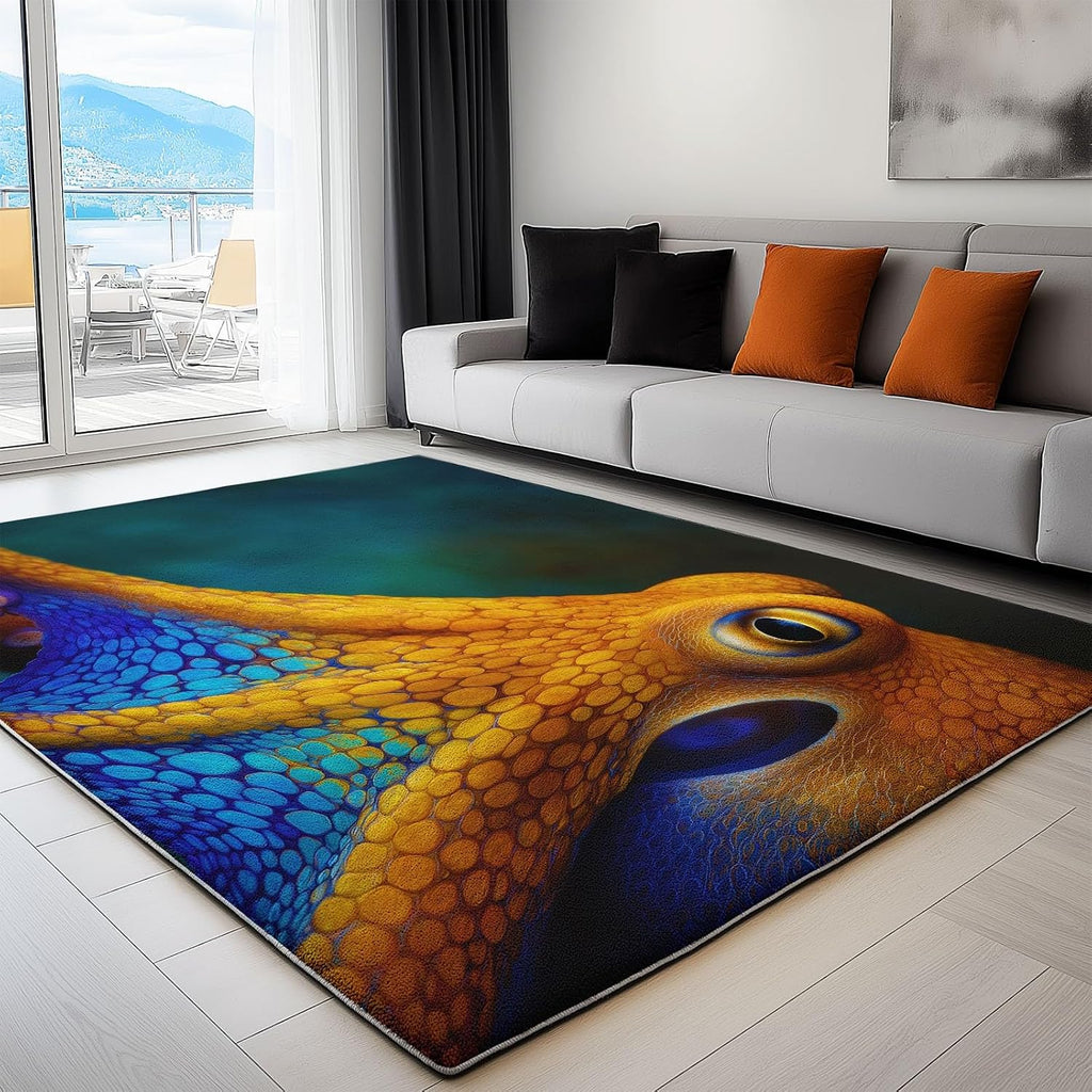Nature Photography Washable Living Room Rugs, 6' x 8' Area Rugs for Bedroom ‎‎‎‎Nursery Soft Non-Slip Stain Resistant Marine Animals Polka Dot Octopus Print Throw Carpet for Kids Playroom Office