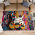 Street Graffiti Area Rugs 8x10 - Electric Guitar Rugs for Living Room, Pop Abstract Art Modern Boy Nursery Rug Soft Washable for Classroom Office Bedroom Kids Room
