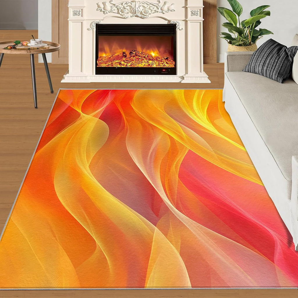 Geometry Rug 6x8, Abstract Rugs for Girls Room, Orange Geometry Rugs for Bedroom, Decor Rug for Bedside Living Room Floor Mat