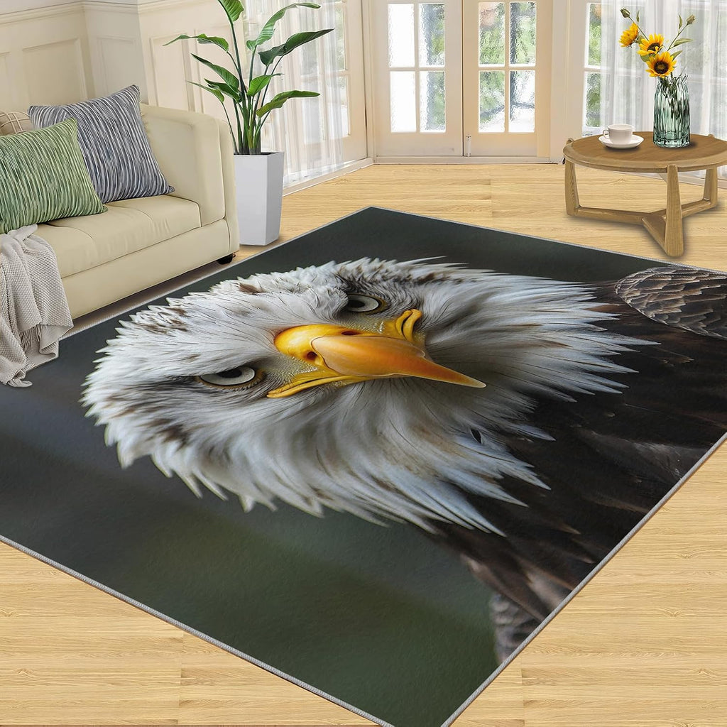 Bald Eagle Rug 6x8, Us Bird Rugs for Bedroom, Eagle Area Rug, Non Slip Washable Rugs for Living Room Farmhouse, Indoor Low Pile Decor Carpet