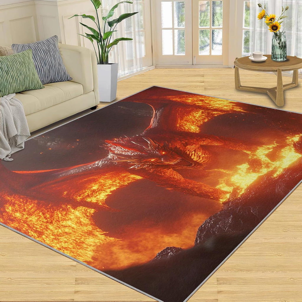 Dragon Rugs for Bedroom, Dragon Rug 6x8, Mythical Creatures Dining Room Rugs Washable & Non Slip Large Carpet for Home Decor