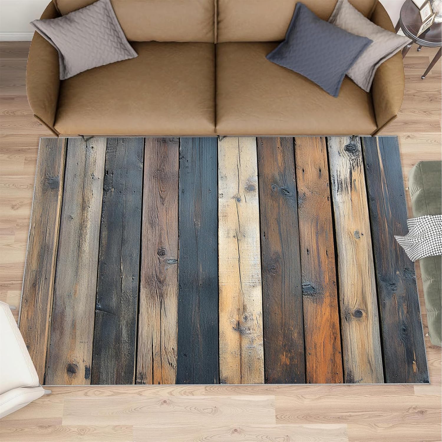 Board Rug 6x8, Imitation Wood Rugs for Bedroom, Retro Farmhouse Rugs for Living Room, Washable Area Rug for Boys Girls Bedroom, Low Pile & Non Slip Carpet