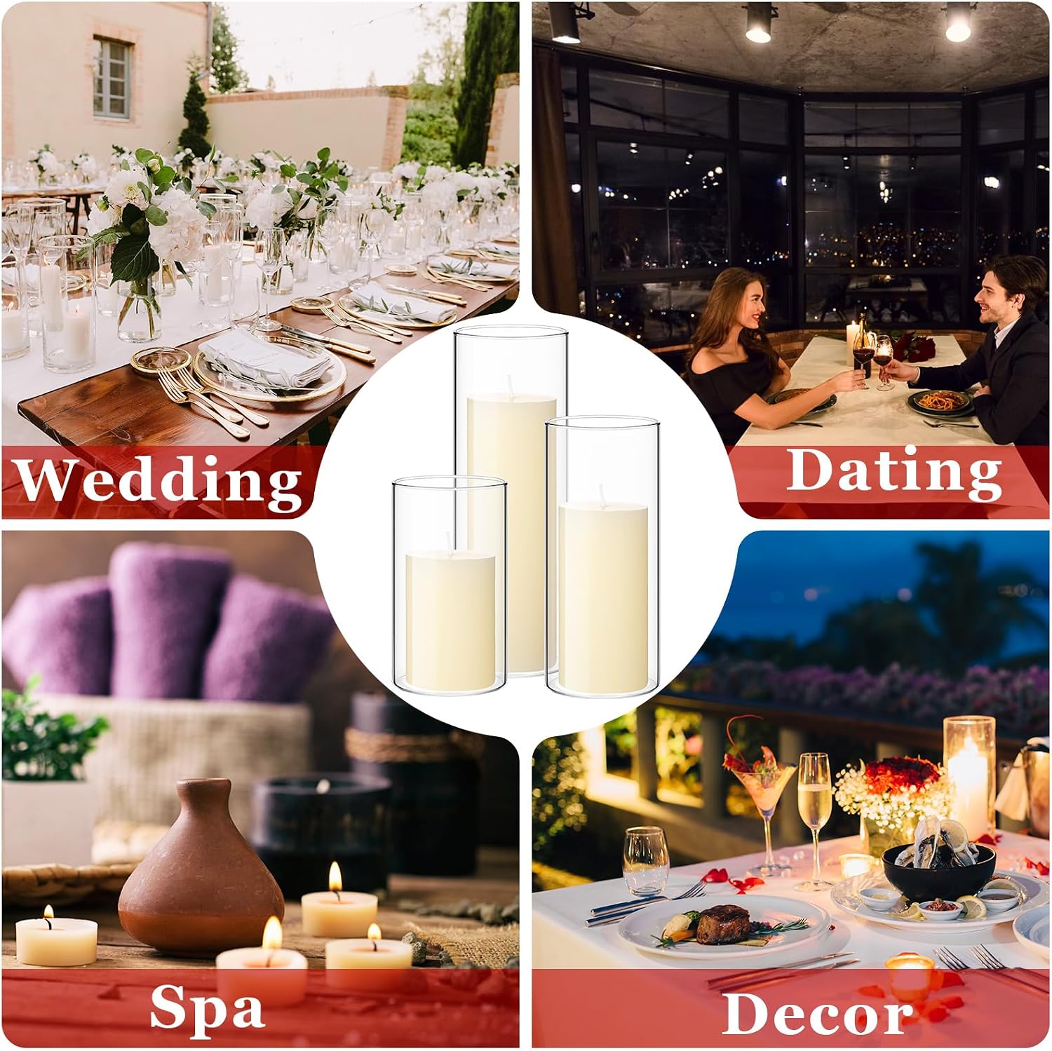 Shihanee 108 Pcs Pillar Candles and Glass Cylinder Vases Clear Cylinder Holders for Slim Pillar Candles Table Decorations, Total 54 Sets(Ivory White,108 Pcs)