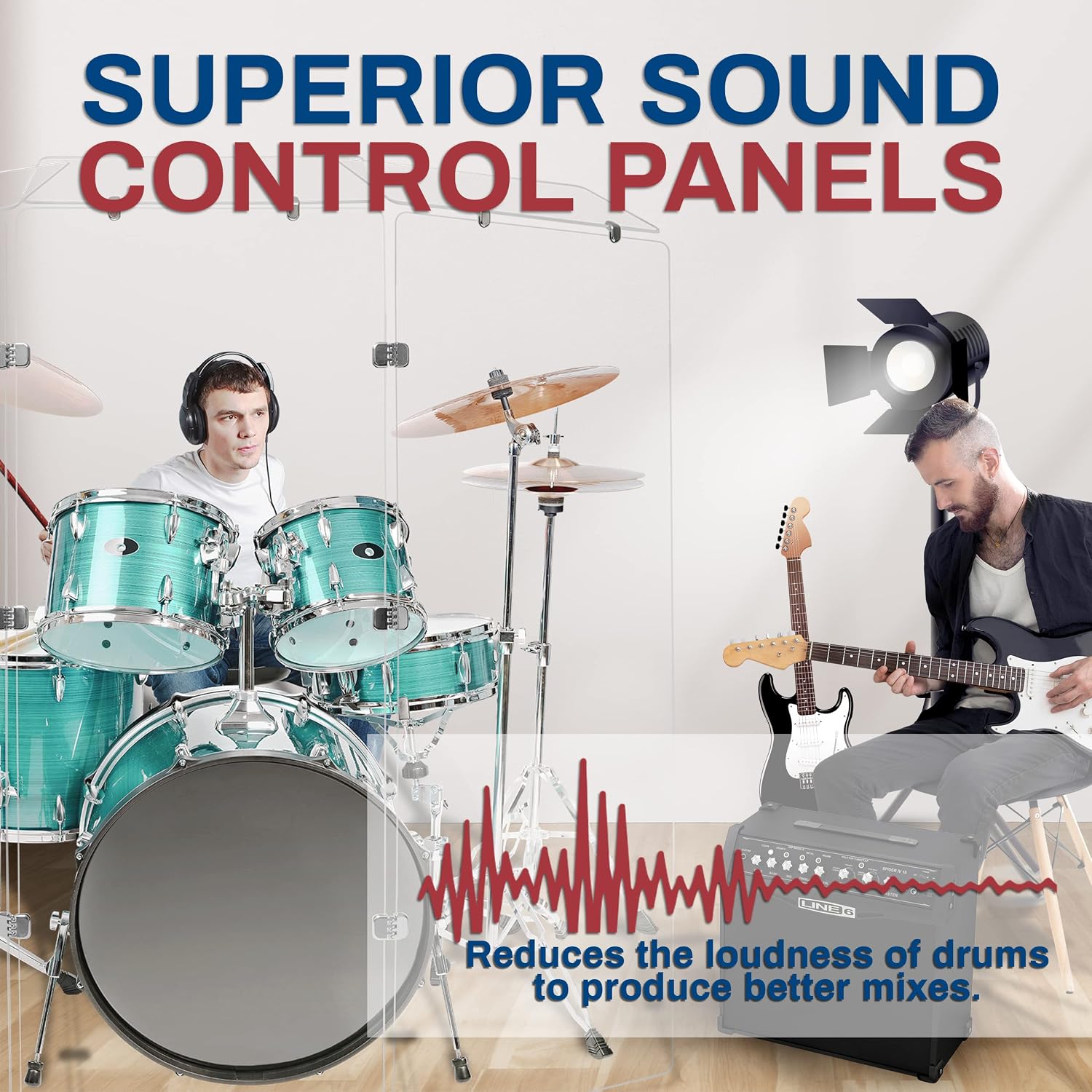 PENNZONI Drum Shield 6ft w/Deflectors & Chrome Hinges, Comes w/ 3 Drum Panels, 3 Deflectors, Chrome Hinges & Deflector Connectors, Premium Clear Acrylic Panels