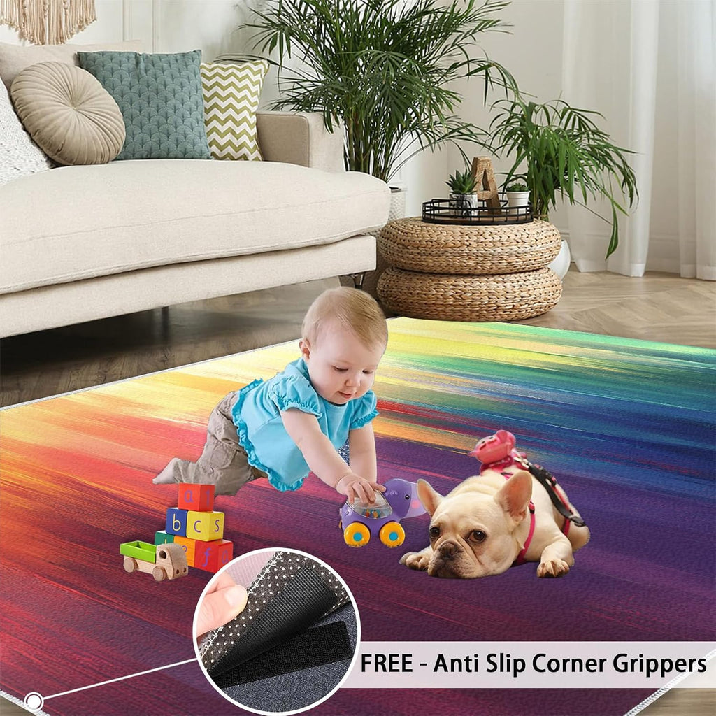 Colorful Lines Rugs for Bedroom - 6x8 Rug, Modern Area Rugs for Living Room, Multicolor Carpet, Fashion Washable Area Mat, Abstract Carpet, Colorful Home Decor & Gifts