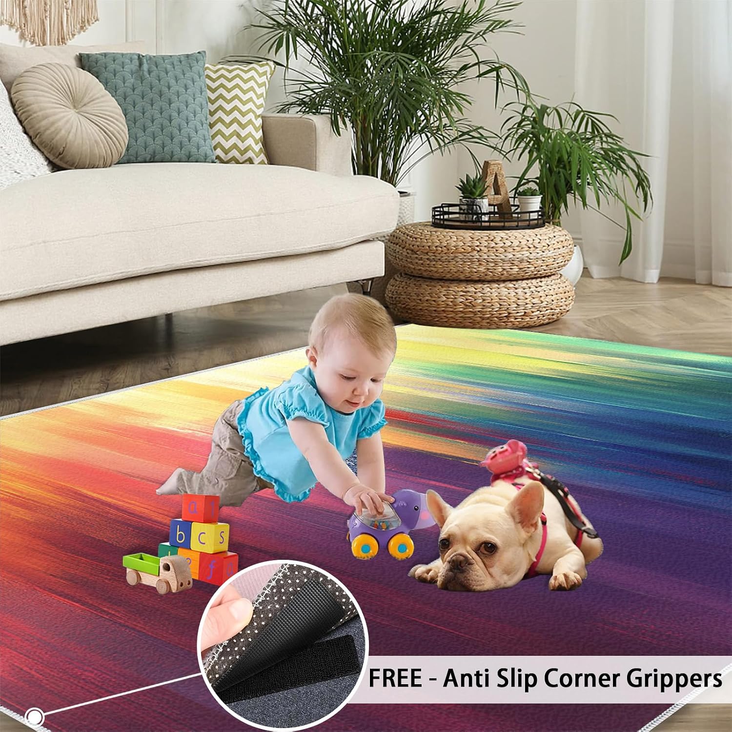 Colorful Lines Rugs for Bedroom - 6x8 Rug, Modern Area Rugs for Living Room, Multicolor Carpet, Fashion Washable Area Mat, Abstract Carpet, Colorful Home Decor & Gifts