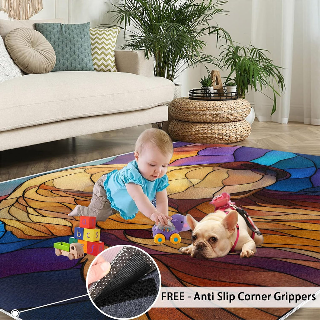 Dog Rugs for Bedroom, Abstract Dog Rug 6x8, Geometric Animal Dining Room Rugs Washable & Non Slip Large Carpet for Home Decor