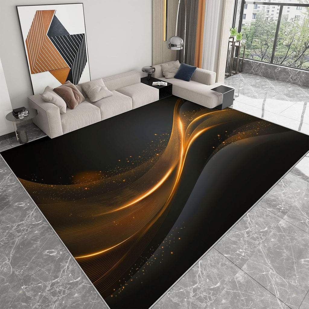 Waves Curves Stripes Area Rug 5 x 7 ft for Living Room, Elegant Luxury Washable Low-Pile Carpet for Bedroom Kitchen Carpet - Indoor Non-Slip Rug for Dining Room Bathroom Door Mat