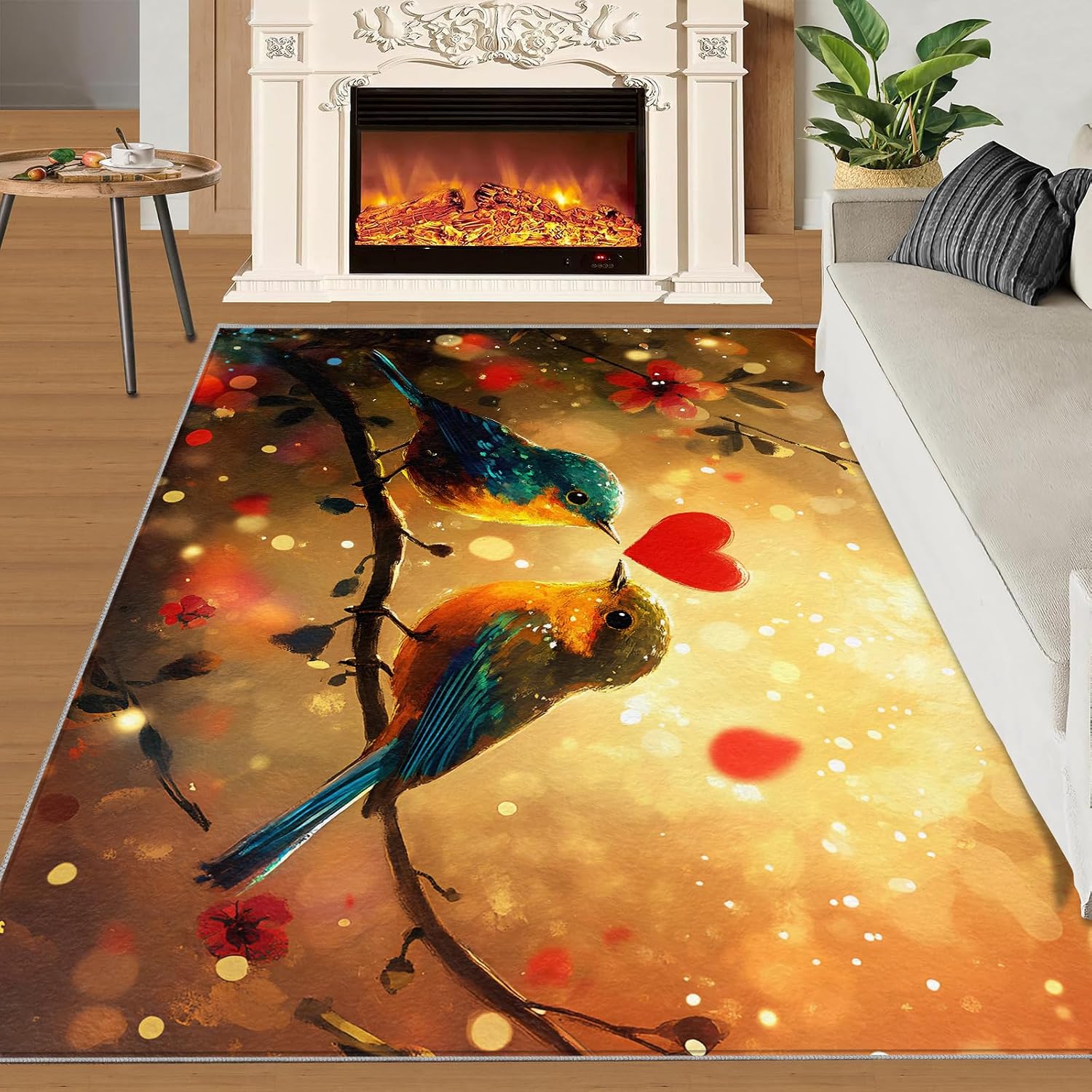 6x8 Birds Area Rug - Romantic Birds Large Rugs for Living Room, Hearts Carpet Area Rug for Girls Bedroom Kids Room Basement Office Classroom