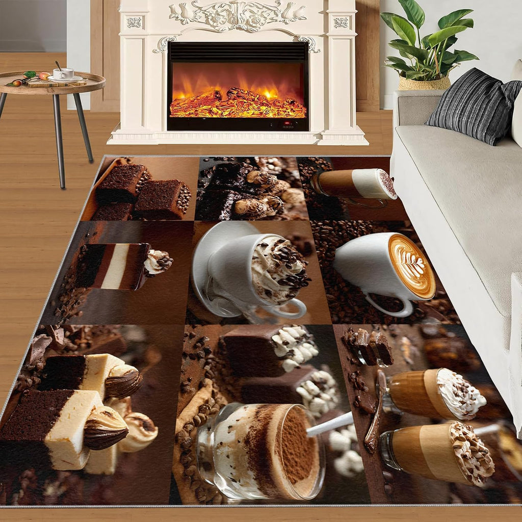 Coffee Rugs for Bedroom, Coffee Shop Rug 6x8, Dessert Shop Dining Room Rugs Washable & Non Slip Large Carpet for Home Decor