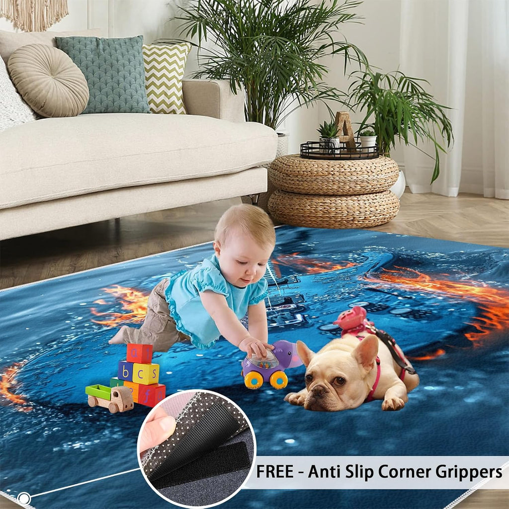 Guitar Rug 5x7, Cool Guitar Rugs for Bedroom, Rock Music Rugs for Living Room, Washable Area Rug for Boys Girls Room, Non Slip & Low Pile Carpet