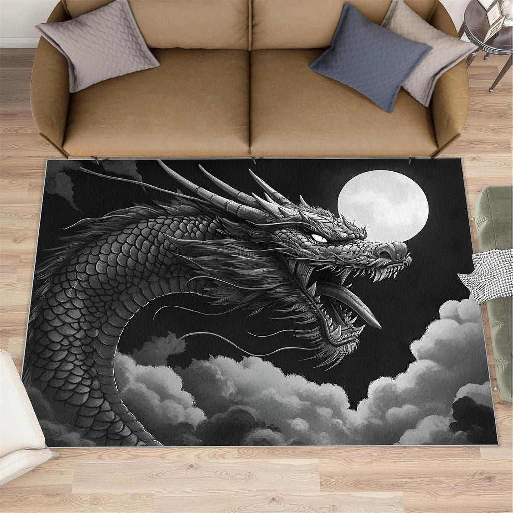 Dragon Rug 6x8, Dragon Rugs for Bedroom, Chinese Style Rugs for Living Room, Washable Area Rug for Boys Girls Bedroom, Low Pile & Non Slip Carpet