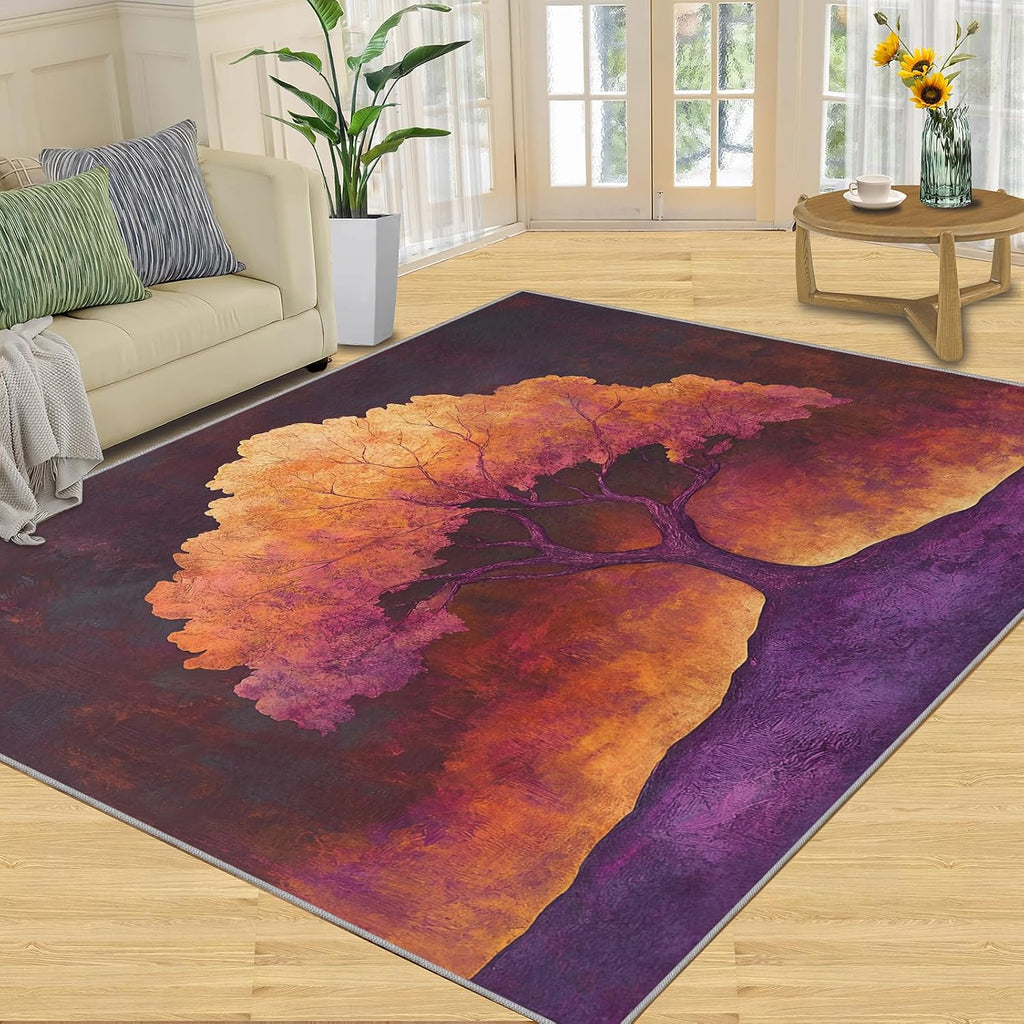 6x8 Dreamlike Tree Classroom Rugs - Retro Tree Playroom Rug, Natural Landscape Carpet Area Rug for Girls Bedroom Kids Room Basement Office Classroom