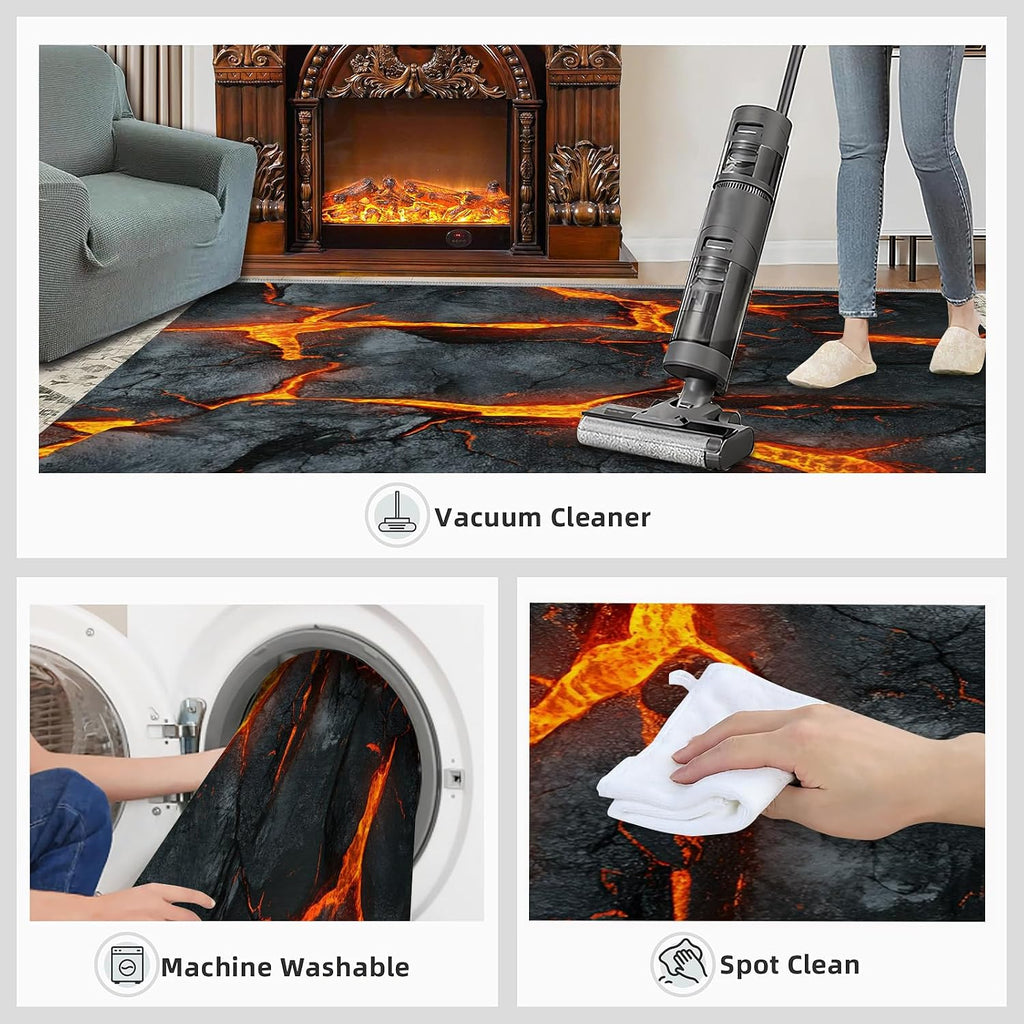 Lava Rug 6x8, Magma Rugs for Living Room, Boy Area Rug, Non Slip Washable Rugs for Bedroom Kitchen Dining Room Decor Carpet