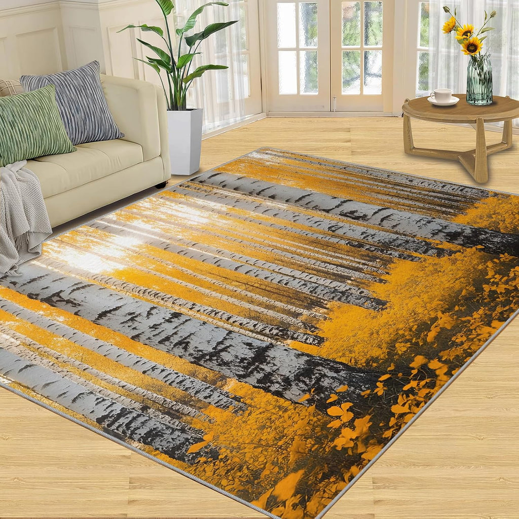 Autumn Forest Area Rug 6x8 - Birch Forest Large Rugs for Living Room, Natural Scenery Carpet Area Rug for Girls Bedroom Kids Room Basement Office Classroom