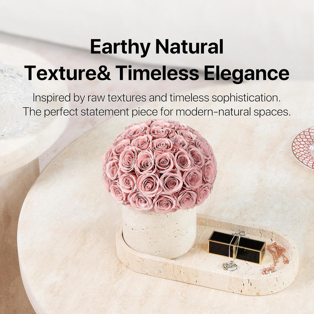 JoyFlower Preserved Flowers Vase, Yellow Travertine Flower Vases & Travertine Tray, Eternal Flower Decorations for Party Home Living Room Bedroom Coffee Table, Decorative Flower Vase House Decor(Pink)