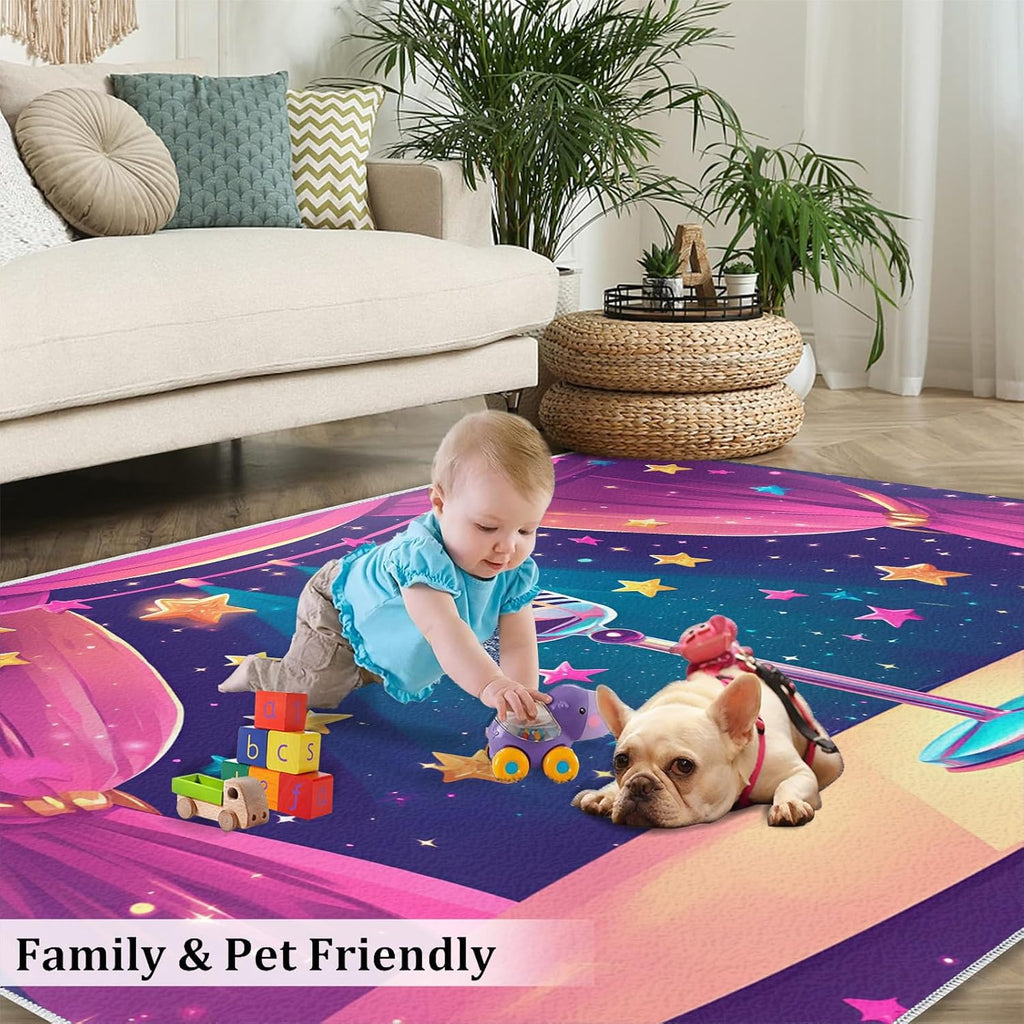 Microphone Rug for Bedroom 6x8 Rug Cartoon Music Rugs, Music Lover Home Decor, Non Slip Washable Large Rugs, Musical Instrument Carpet for Boys and Girls Teen Playroom