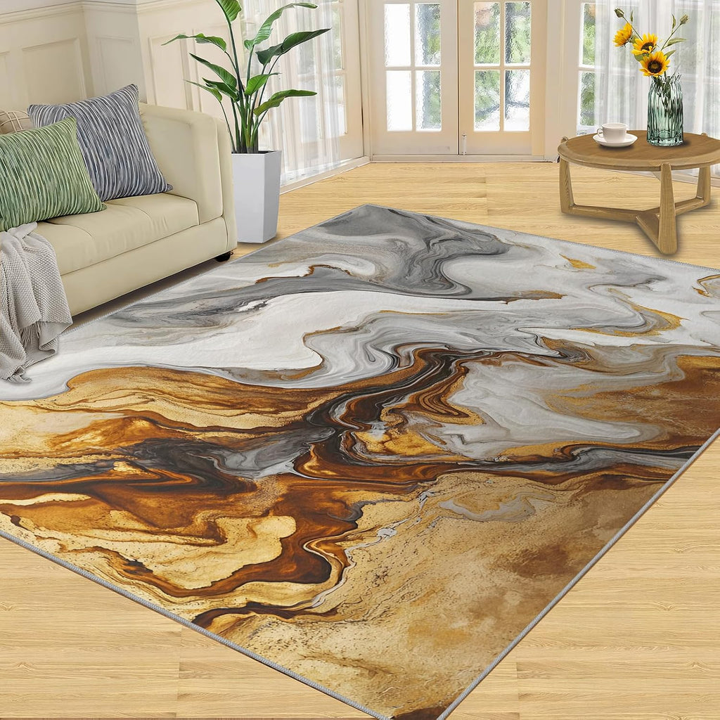 Fluid Rugs for Bedroom, Abstract Art Rug 6x8, Modern Decor Dining Room Rugs Washable & Non Slip Large Carpet for Home Decor