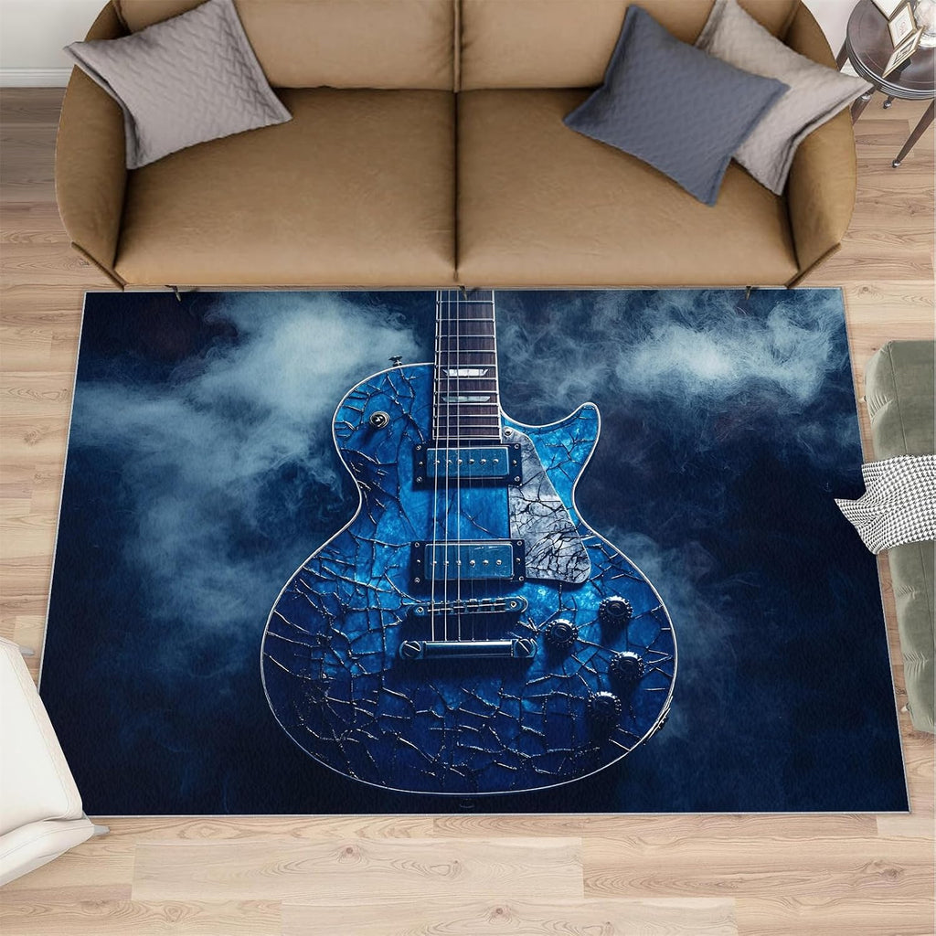 Guitar Rug 5x7-5x7 Rug, Music Area Rugs for Bedroom, Musical Instrument Rugs for Living Room, Boys Washable Carpet, Guitar Home Decor & Gifts