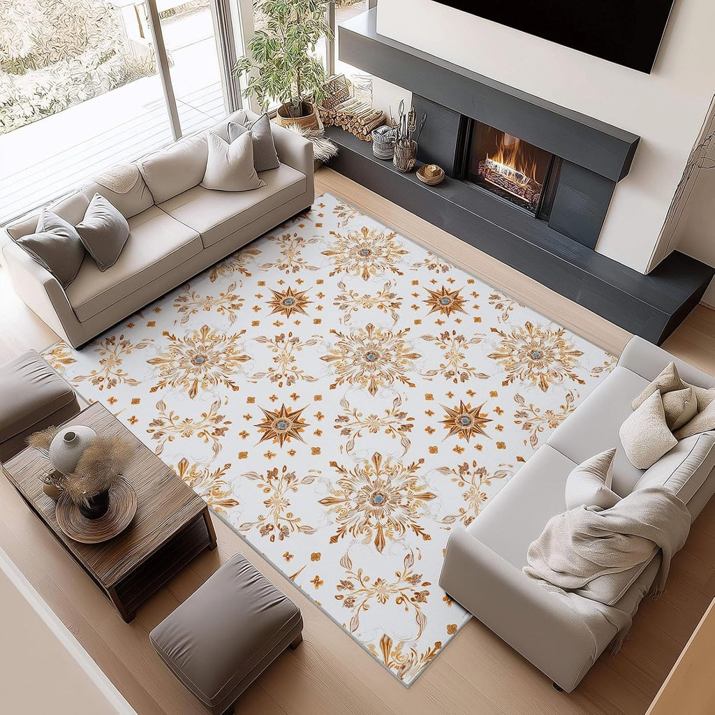 5' x 7' Rugs Living Room Colonial Area Rug Bedroom, Non Slip Durable Large Floor Carpet Geometric Rhombus Stars Indoor Carpet Washable for Dining Room Kitchen Kids Playroom Dorm