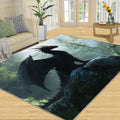 Dragon Rug 6x8-6x8 Rug, Western Area Rugs for Bedroom, Green Forest Rugs for Living Room, Magical Animal Washable Mat, Flying Wildlife Carpet, Dragon Home Decor & Gifts