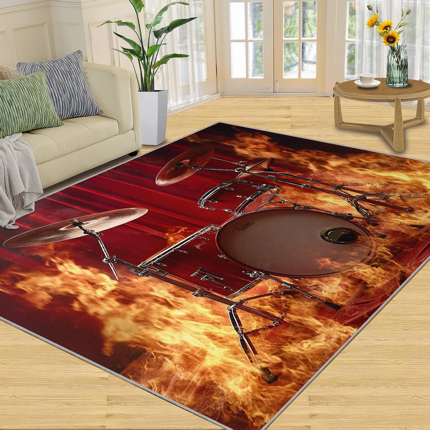 Piano Rug & Home Decor - 5x7 Rug, Burning Rugs for Bedroom, Pop Art Washable Rugs for Living Room, Musical Carpet, Non Slip Indoor Piano Floor Mats & Music Room Decor