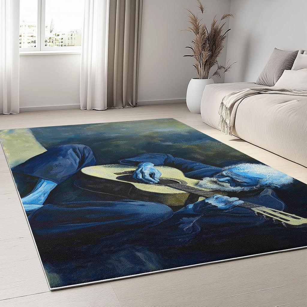 Area Rug for Living Room 5x7 ft Old Man Guitar Washable Rugs Modern Soft Non-Slip Rug Non-Shedding Indoor Carpet for Bedroom Dining Room Home Office Kids Playroom