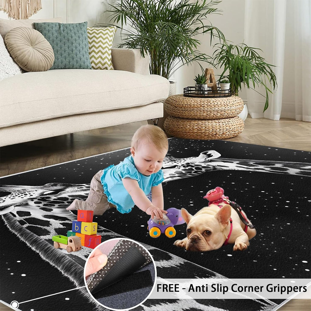 Giraffe Rug Large - 6x8 Rug, Funny Animal Area Rugs for Living Room, Starry Rugs for Bedroom, Boys Non-Slip Mat, Giraffe Home Decor & Gifts