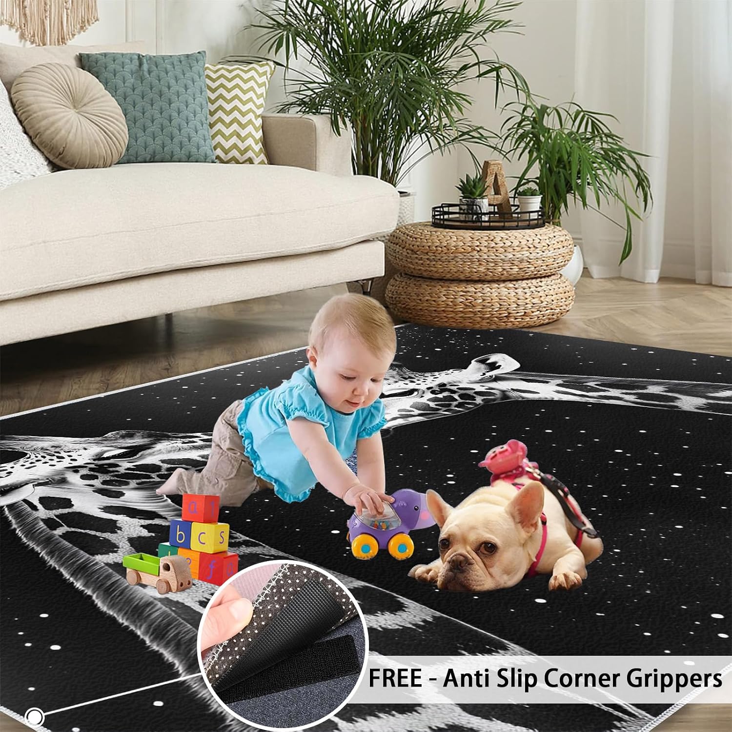 Giraffe Rug Large - 6x8 Rug, Funny Animal Area Rugs for Living Room, Starry Rugs for Bedroom, Boys Non-Slip Mat, Giraffe Home Decor & Gifts