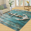 Anchor Rug 6x8, Retro Wooden Boards Rugs for Bedroom, Nautical Theme Area Rug, Non Slip Washable Rugs for Living Room Farmhouse, Indoor Low Pile Decor Carpet