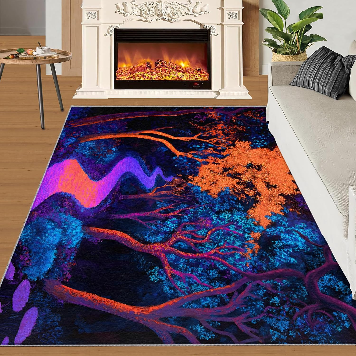 Fantasy Forest Rug - 6x8 Rug, Woodland Area Rugs for Bedroom, Fantasy Rugs for Living Room, Path Washable Mat, Watercolor Carpet, Forest Home Decor & Gifts