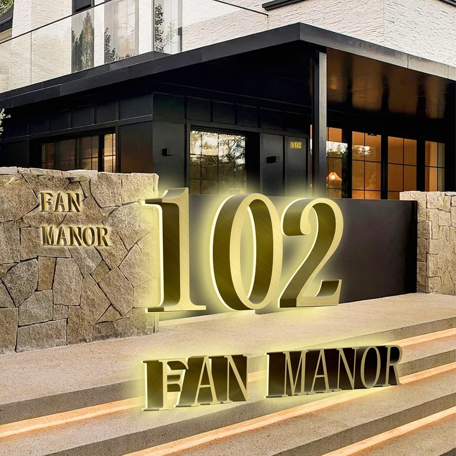 Modern Illuminated House Numbers, Backlit LED Home Address Numbers For Outside, Large Lighted House Numbers.