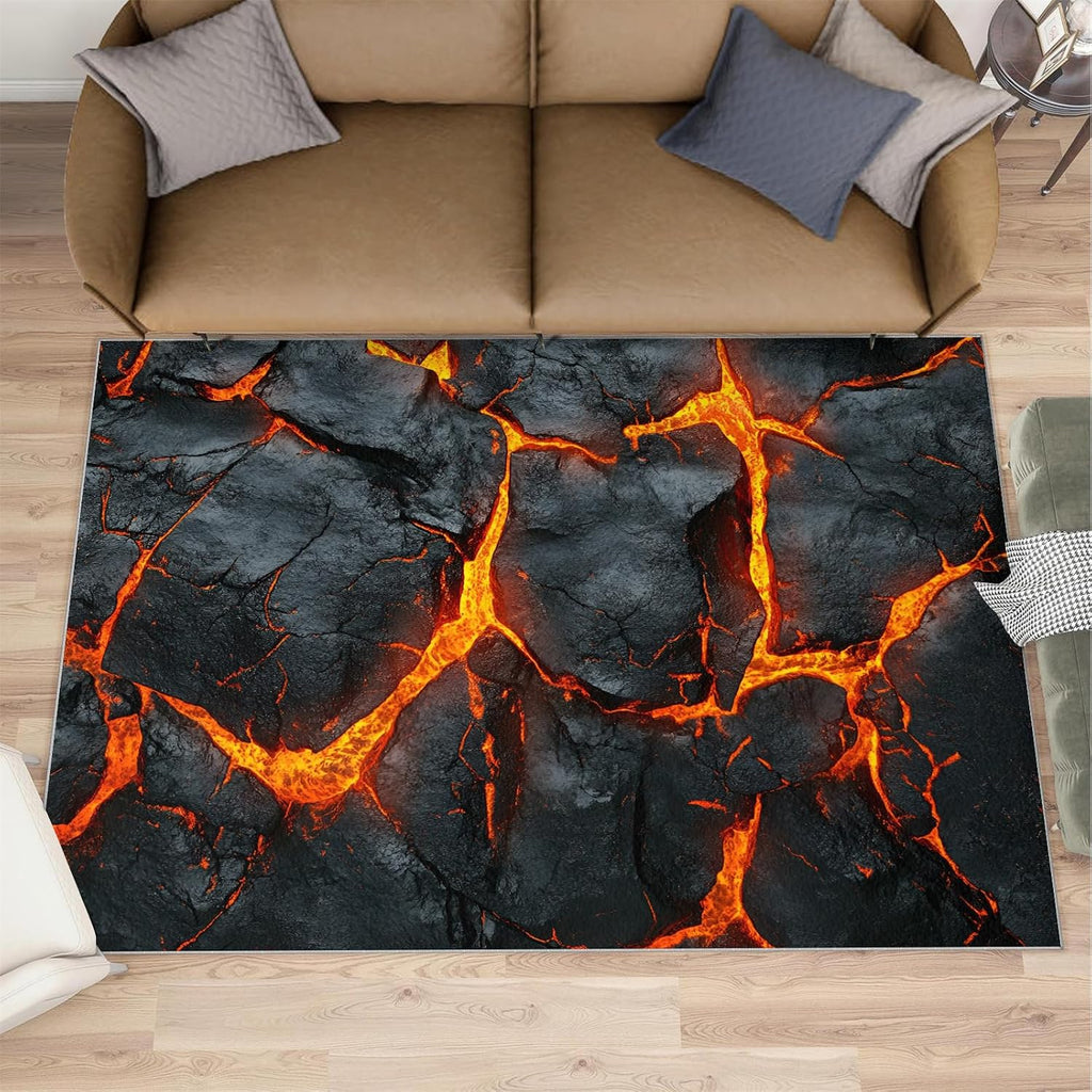 Lava Rug 6x8, Magma Rugs for Living Room, Boy Area Rug, Non Slip Washable Rugs for Bedroom Kitchen Dining Room Decor Carpet