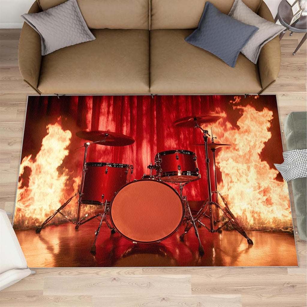 Music Rugs for Living Room 5x6 Rug, Guitar Area Rug, Rock Music Rugs, Large Machine Washable Rug, Non-Slip Floor Carpet for Bedroom Kids Room Home Decor