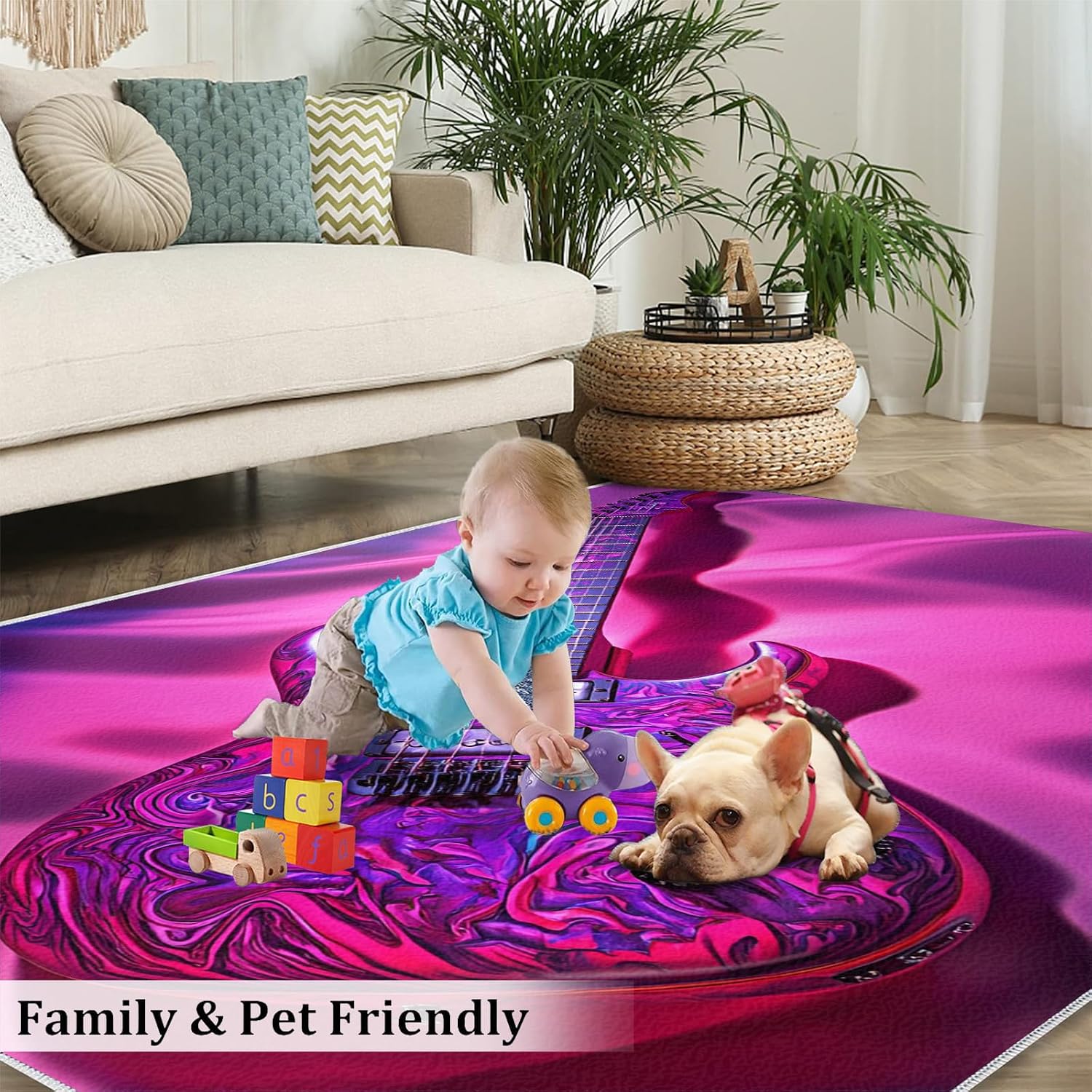 Piano Rug & Home Decor - 5x7 Rug, Purple Rugs for Bedroom, Boys Cool Washable Rugs for Living Room, Musical Carpet, Non Slip Indoor Piano Floor Mats & Music Room Decor