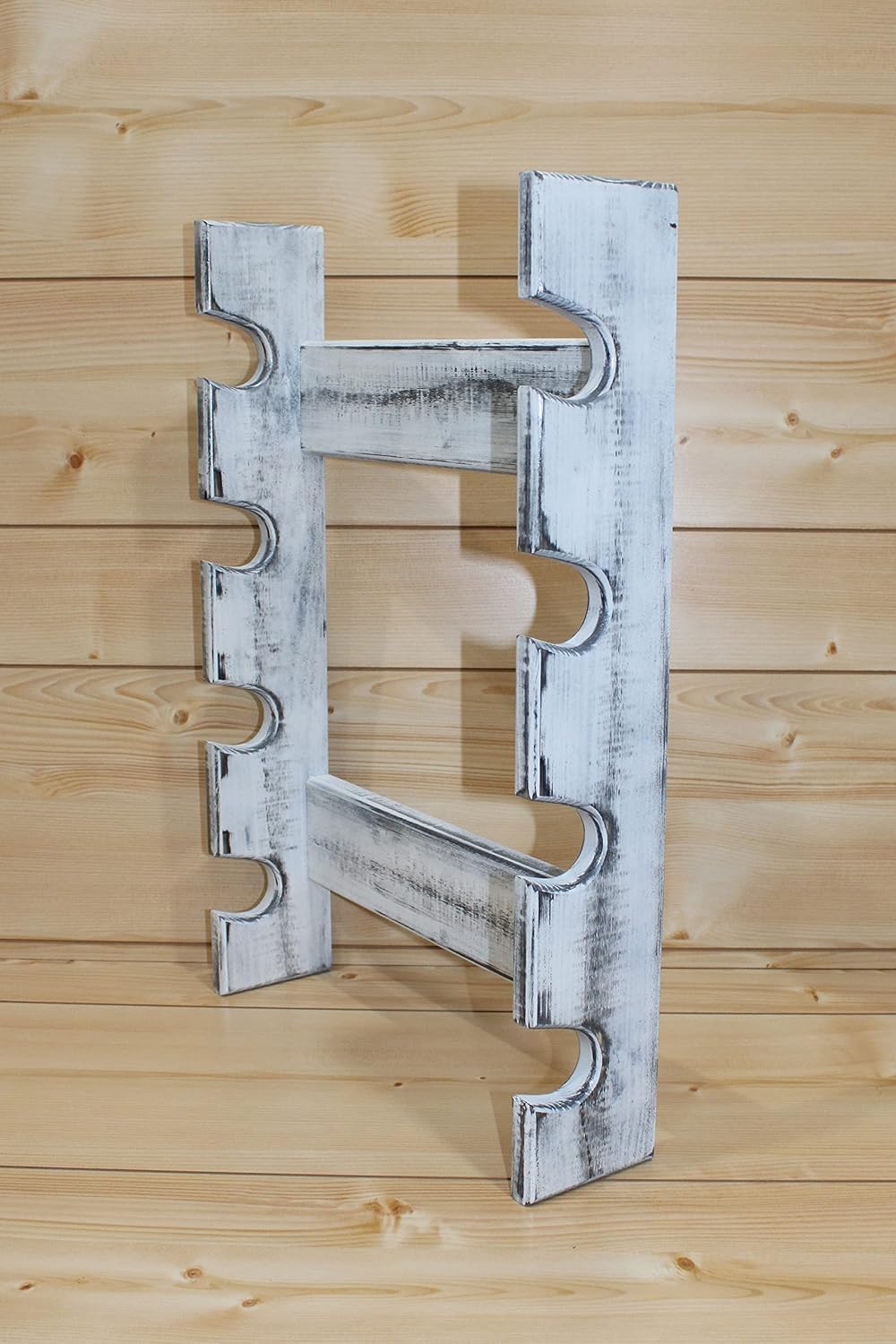 Wooden Rolling Pin Display Rack – Holds 4 Rolling Pins – Wall Mounted Storage for Bakers & Collectors – Antique White Color – Shabby Chic White & Black