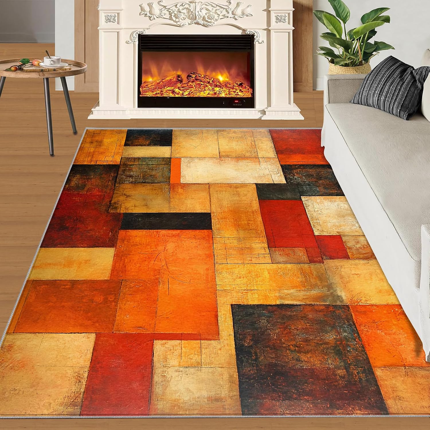 6x8 Abstraction Blocks Classroom Rugs - Retro Geometric Playroom Rug, Modern Art Carpet Area Rug for Girls Bedroom Kids Room Basement Office Classroom