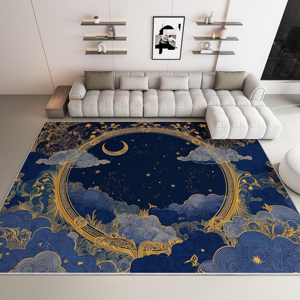 Fantasy Washable 5 x 7 ft Area Rugs for Living Room, Bedroom, Dining Room Kitchen, Office Carpet, Geometric Starry Sky Plant Flower Stain Resistant Non-Slip Large Rug, Durable Easy to Clean