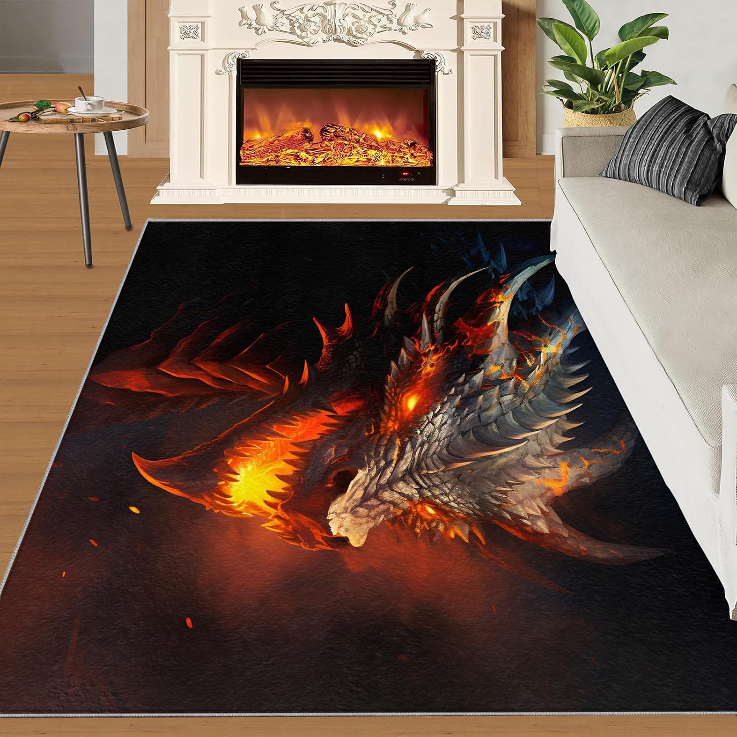 Area Rug 6x8ft, Flame Dragon Rugs for Living Room, Boy Likes Fashion Bedroom Rugs, Ultra Soft Non-Slip Short Pile Carpet for Kids Room Under Kitchen Table Office Bedside