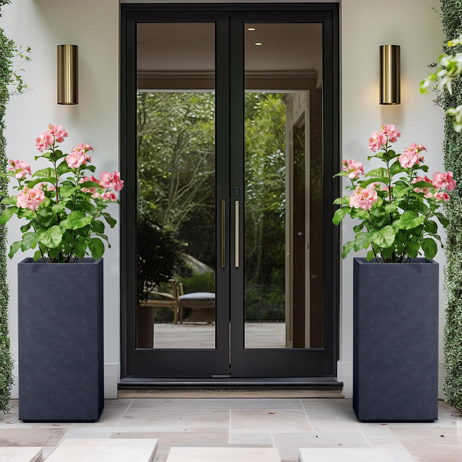 Kante 27.6' H Tall Rectangular Concrete Planter, Modern Square Diameter Plant Pot with Drainage Hole and Rubber Plug for Indoor Outdoor Home Patio Garden, Charcoal