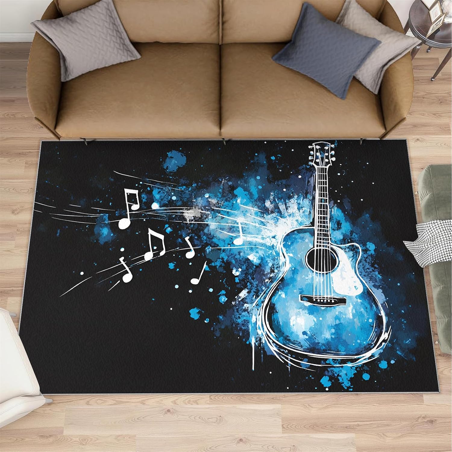 8x10 Guitar Area Rugs - Music Rugs for Living Room, Instrument Modern Boy Nursery Rug Soft Washable for Classroom Office Bedroom Kids Room