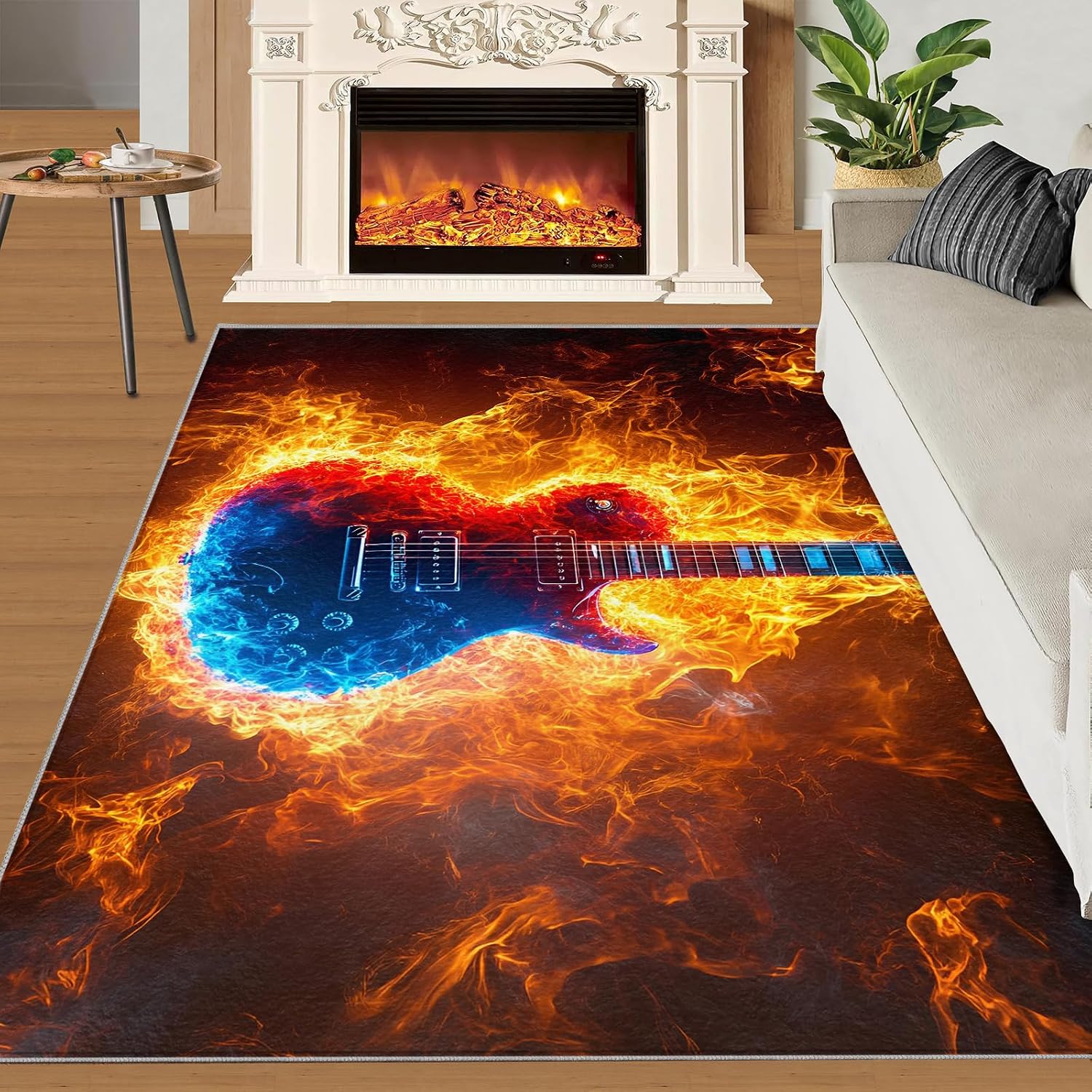 Flame Guitar Area Rugs 6x9 - Electric Guitar Rugs for Living Room, Abstract Art Classroom Rug for Carpet Boy Bedroom Office Nursery Hardwood Home Decor