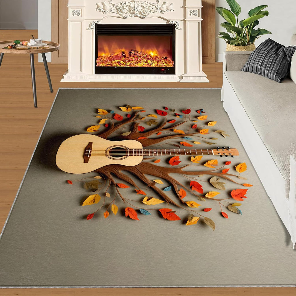 Guitar Rugs for Music Room - Boys Musical Rug, 6x8 Rug, Music Washable Rugs for Living Room Bedroom, 3D Floral Area Rug, Rock and Roll Carpet - Home Decor, Electric Guitars Gifts for Men