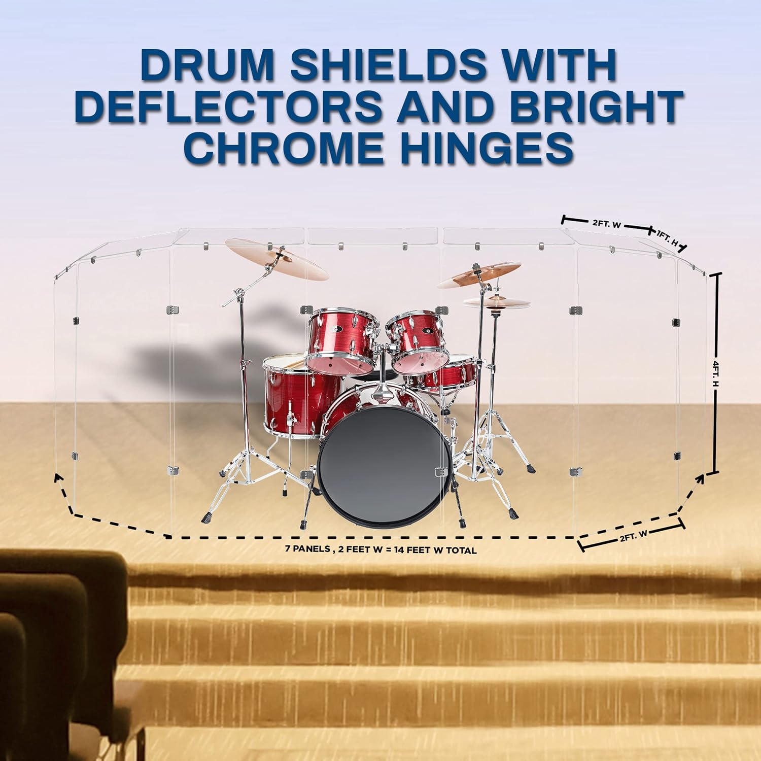 PENNZONI Drum Shield 4ft w/Deflectors & Chrome Hinges, Comes w/ 7 Drum Panels, 7 Deflectors, Chrome Hinges & Deflector Connectors, Premium Clear Acrylic Panels