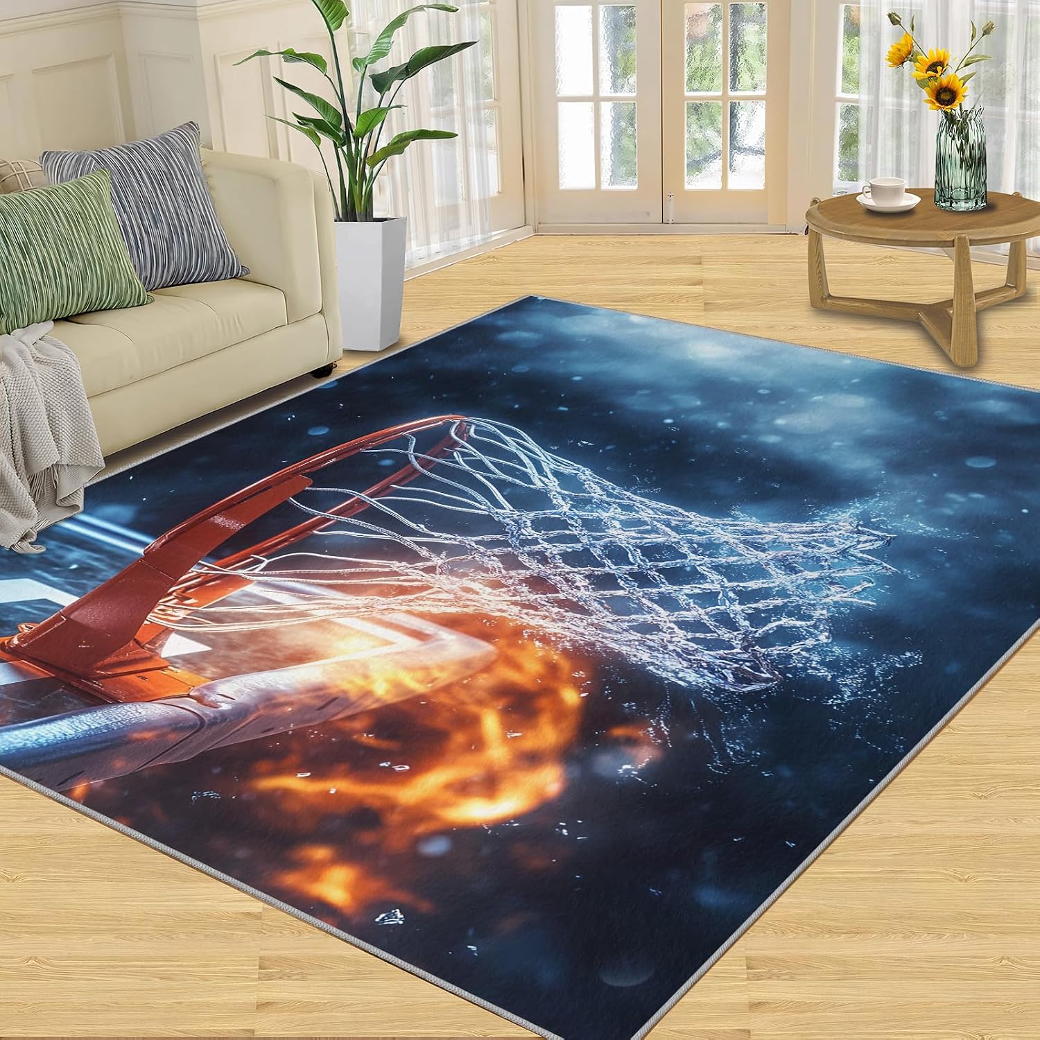 Basketball Rug 5x7, Boys' Sports Rugs for Living Room, Basketball Rugs for Bedroom, Washable Area Rug, Non Slip Carpet for Hardwood Floors
