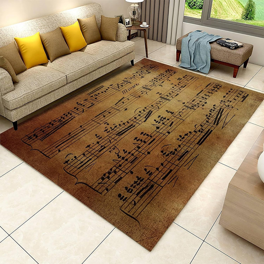 Vintage Sheet Music Rug Music Decor Large Area Rug 6x8ft Carpet Foldable and Soft Music Notes Washable Mats Rugs for Recording Studio Living Room Bedroom Home Decor Yoga Mat