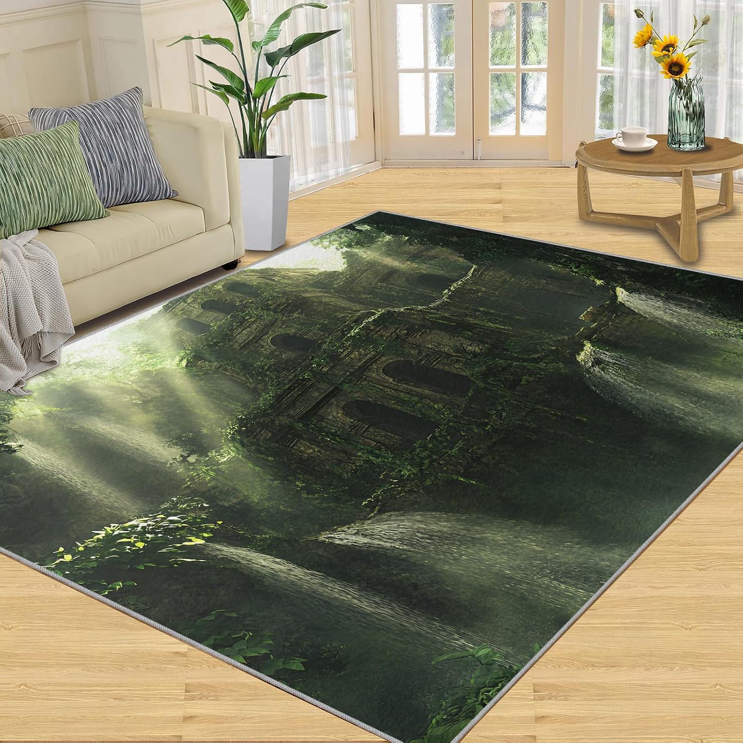 6x8 Jungle Ruins Area Rug - Ancient Ruins Large Rugs for Living Room, Lost Civilization Carpet Area Rug for Girls Bedroom Kids Room Basement Office Classroom