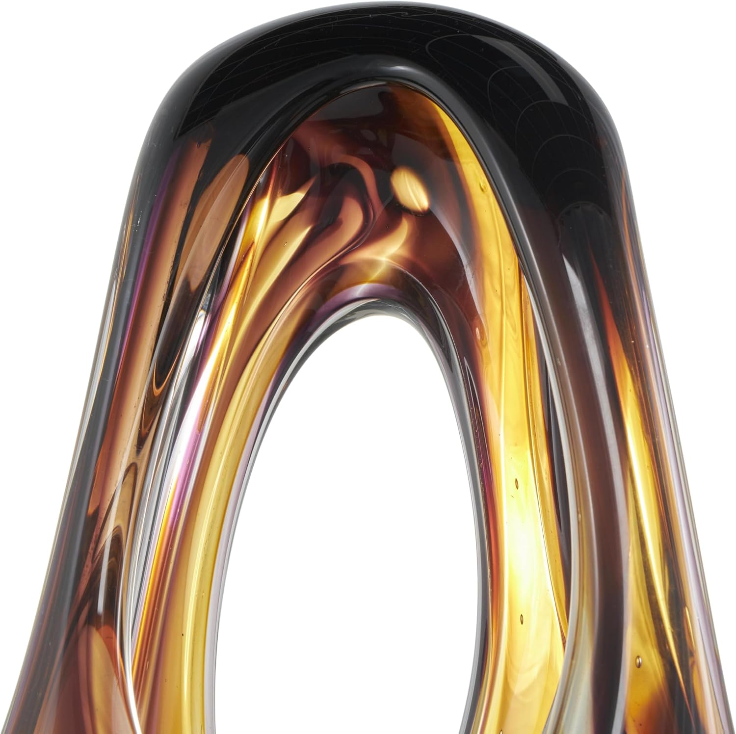 Deco 79 Glass Abstract Decorative Sculpture Cutout Home Decor Statue with Pink and Amber Accents, Accent Figurine 9' x 6' x 20', Yellow