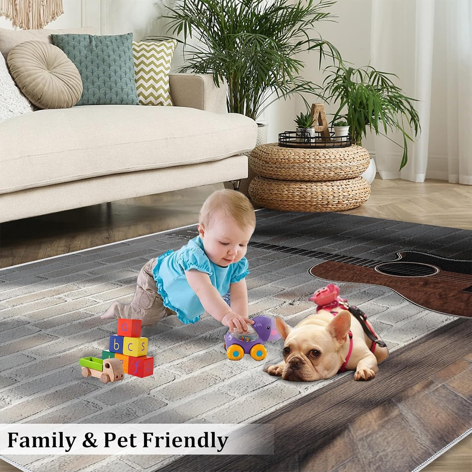 Guitar Rug for Bedroom 6x8 Rug Vintage Guitar Rugs, Music Instrument Home Decor, Non Slip Washable Large Rugs, Rock Music Carpet for Boys and Girls Teen Playroom